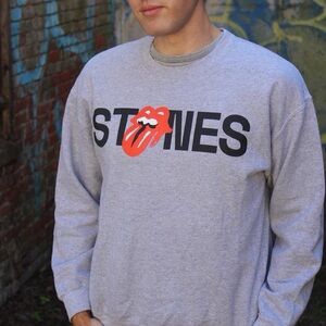 The Rolling Stones Gray Crewneck Sweater with Red Logo